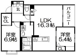 シャーメゾン レソール 3階2LDKの間取り