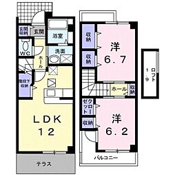 南海線 和歌山市駅 3.6kmの賃貸アパート 1階2LDKの間取り