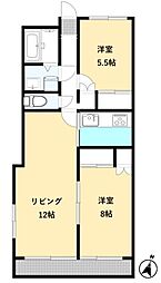 エスパース アンティーム 3階2LDKの間取り