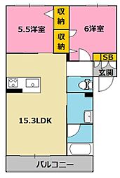 ShamaisonRAC吉身 1階2LDKの間取り