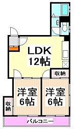 協和マンション 5階2LDKの間取り