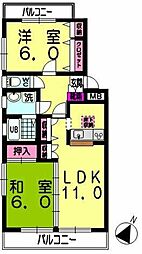 ネクサス東領家 2階2LDKの間取り