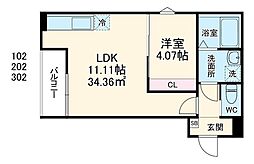 GRADUS若葉II 1階1LDKの間取り