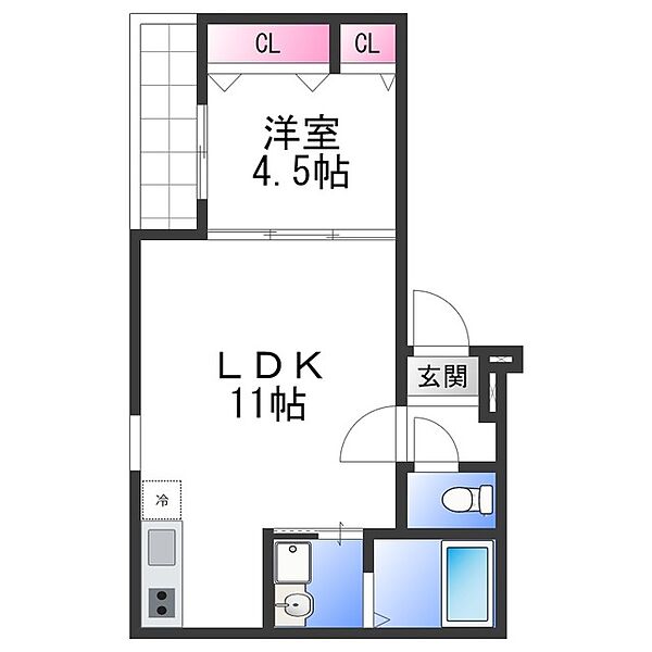 大阪府貝塚市南町(賃貸アパート1LDK・3階・36.20㎡)の写真 その2