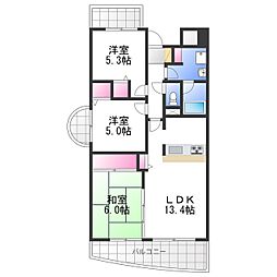 南海線 松ノ浜駅 徒歩13分の賃貸マンション 4階3LDKの間取り