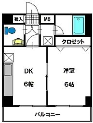 花見ビル 1DKの間取図画像
