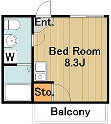 JR横浜線 相原駅 徒歩5分の賃貸アパート 3階ワンルームの間取り
