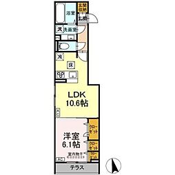 D-ROOM田町B 1階1LDKの間取り