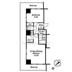 コンフォリア白金高輪 10階1LDKの間取り