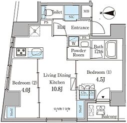 パークルール神田司町ロンド 11階2LDKの間取り