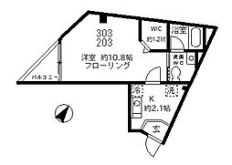 クリサンス小石川 2階1Kの間取り