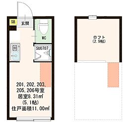 CLAY西荻 2階ワンルームの間取り