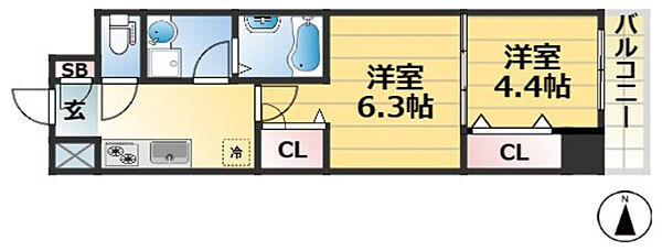 兵庫県神戸市東灘区住吉宮町７丁目(賃貸マンション2K・4階・35.44㎡)の写真 その2