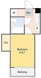 サンハイツクリヤマ 2階1Kの間取り