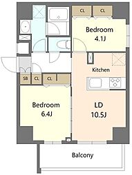エスレジデンス板橋大山ブリム 8階2LDKの間取り