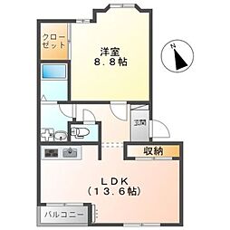 プレサスコート 2階1LDKの間取り