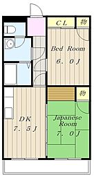 インサイドビル 4階2DKの間取り