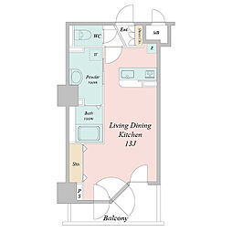 札幌市営東西線 大通駅 徒歩4分の賃貸マンション 13階ワンルームの間取り