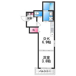 F asecia Pur 湊 1DKの間取図画像