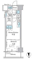 パークアクシス新宿百人町 6階1DKの間取り