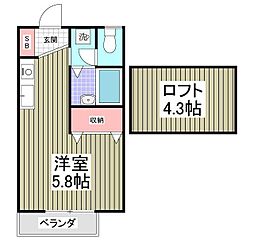 フロンティア1C ワンルームの間取図画像