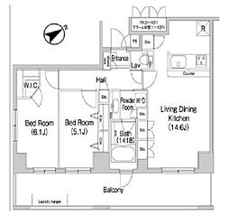 コンフォリア田町 6階2LDKの間取り