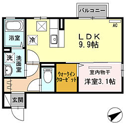 アバカス大野 1階1LDKの間取り