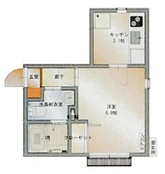 プリンス・コート 1Kの間取図画像