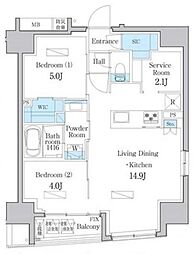 デュオフラッツ日本橋水天宮 12階2SLDKの間取り