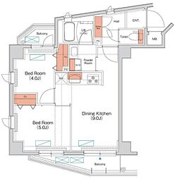エストゥルース府中 2DKの間取図画像