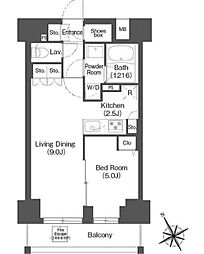 コンフォリア・リヴ根岸二丁目 12階1LDKの間取り