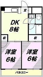 北八マンション 2DKの間取図画像