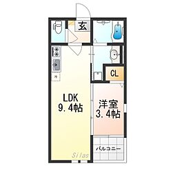 ウィローツリーレジデンス京都伏見 3階1LDKの間取り