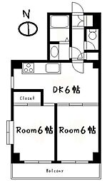 フラットワセダ 8階2DKの間取り