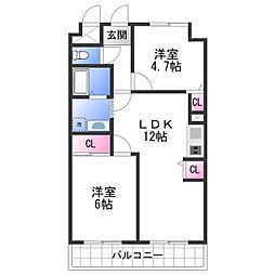 プランドール土師 2LDKの間取図画像