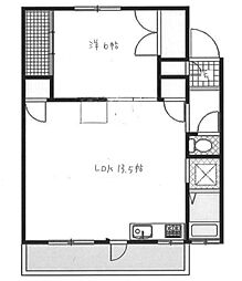 岡田住宅B棟 1LDKの間取図画像