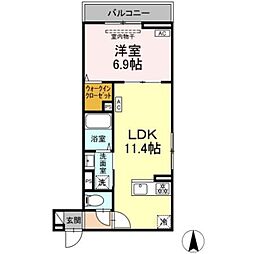 セレスティア大谷田II 2階1LDKの間取り