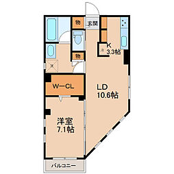 ラシーネ平井 1LDKの間取図画像
