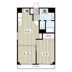 パレス桜 3階2DKの間取り