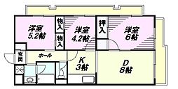 パークサイドテラス千人町 3DKの間取図画像
