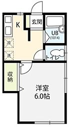 シェルコート 1Kの間取図画像