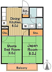 小田急多摩線 唐木田駅 徒歩3分の賃貸アパート 2階2DKの間取り