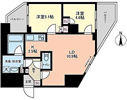 ヴィアーレ四谷 7階2LDKの間取り