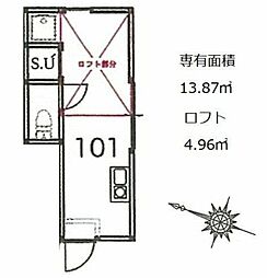 サークルハウス竹ノ塚壱番館 ワンルームの間取図画像