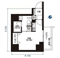 アーバネックス大森 13階ワンルームの間取り