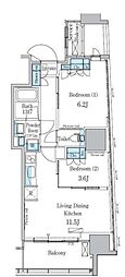 パークアクシス横濱関内スクエア 2LDKの間取図画像