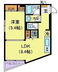 東急東横線 学芸大学駅 徒歩5分の賃貸マンション 2階1LDKの間取り