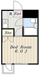 インベストメント忠生 2階1Kの間取り