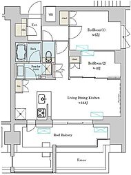 ブリリアイスト上野稲荷町 12階2LDKの間取り