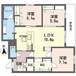 フレシア天王寺北棟 1階3LDKの間取り